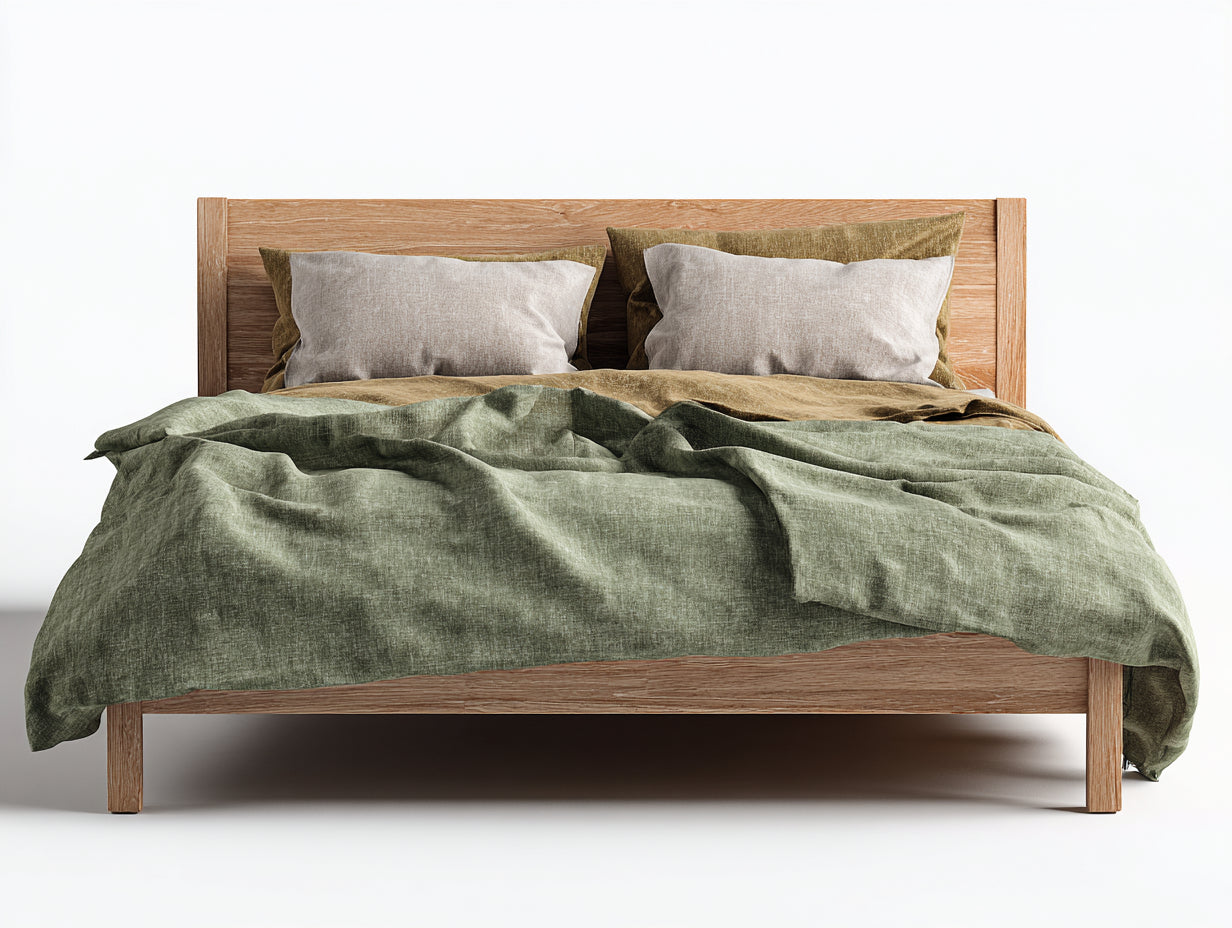 Lit double - Bois - 212x182x92 cm - Bois naturel - Style rustique moderne