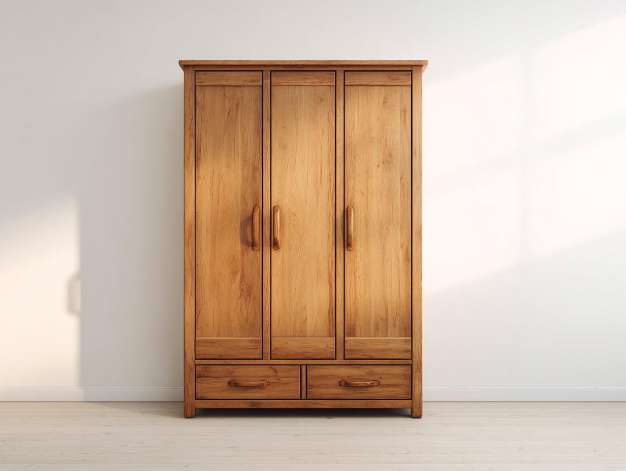 Armoire - bois massif - 142x58x205 cm - chêne naturel - rustique contemporain