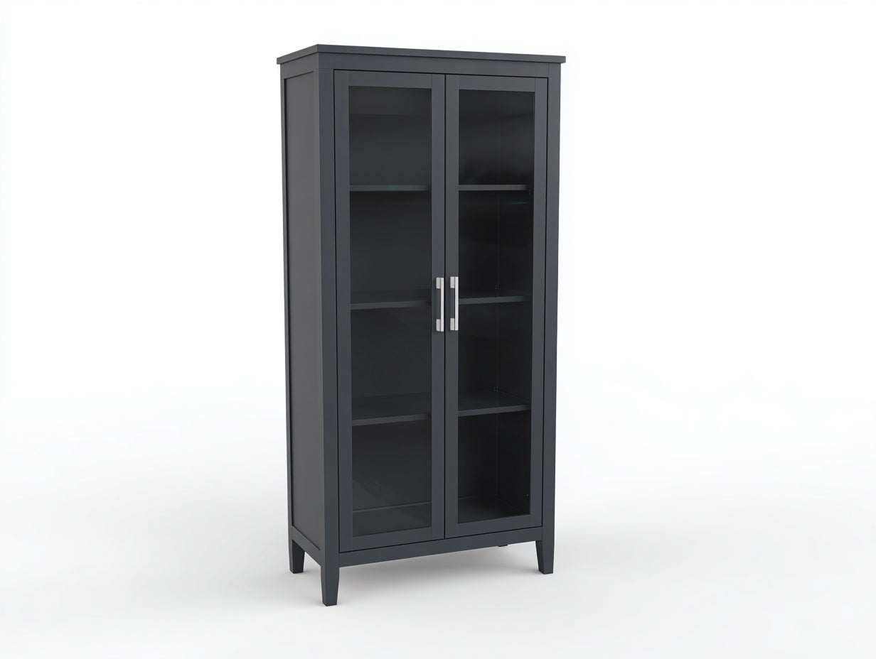 Vitrine-bois-verre-82x34x158 cm-gris foncé-minimaliste