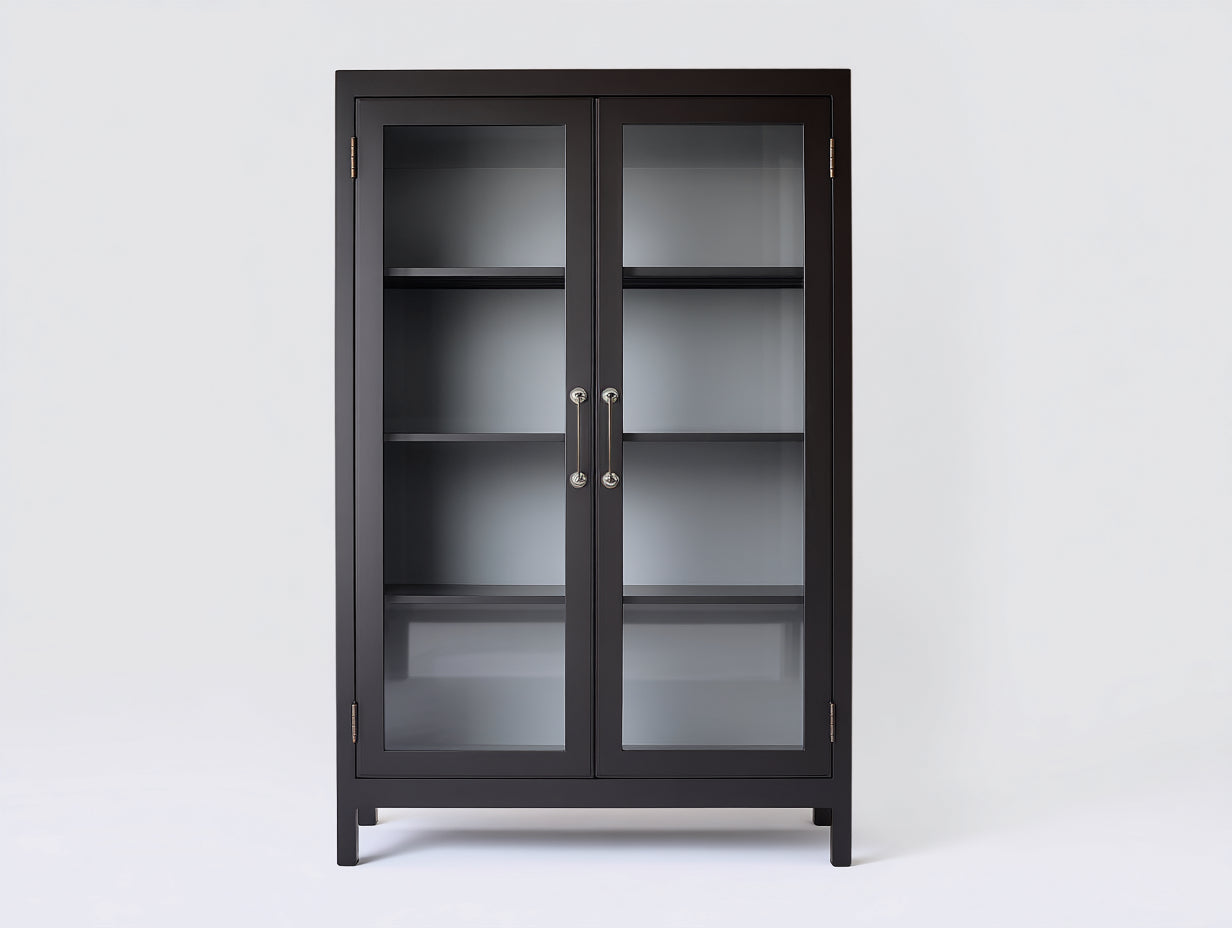 Vitrine-bois-verre-92x35x162 cm-gris foncé-intemporel