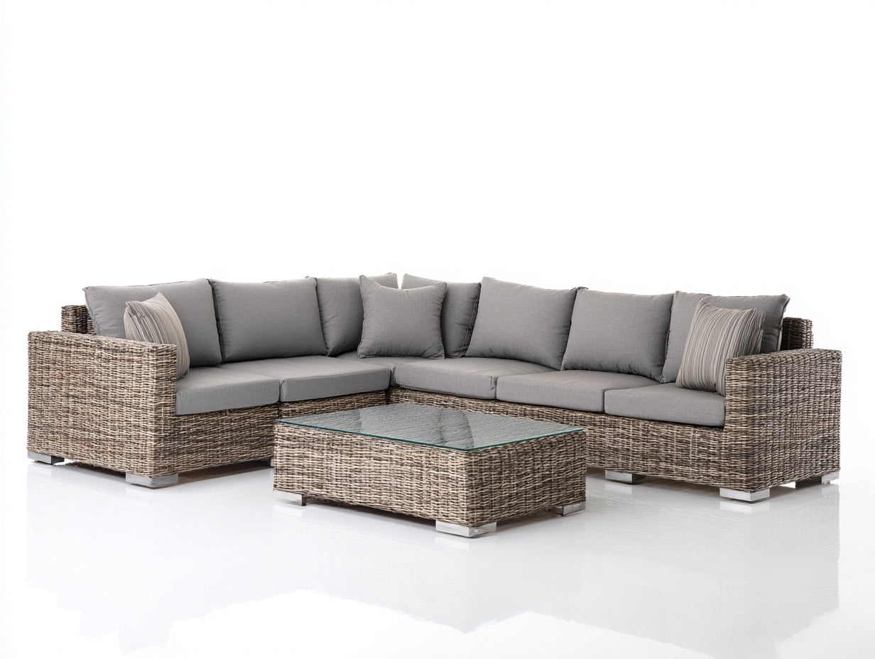 Canapé de jardin - Résine tressée-Verre - 285x215x68 cm - Gris clair-Naturel - Contemporain