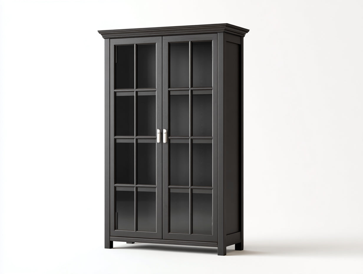 Vitrine-bois-verre-102x40x174 cm-gris foncé-classique