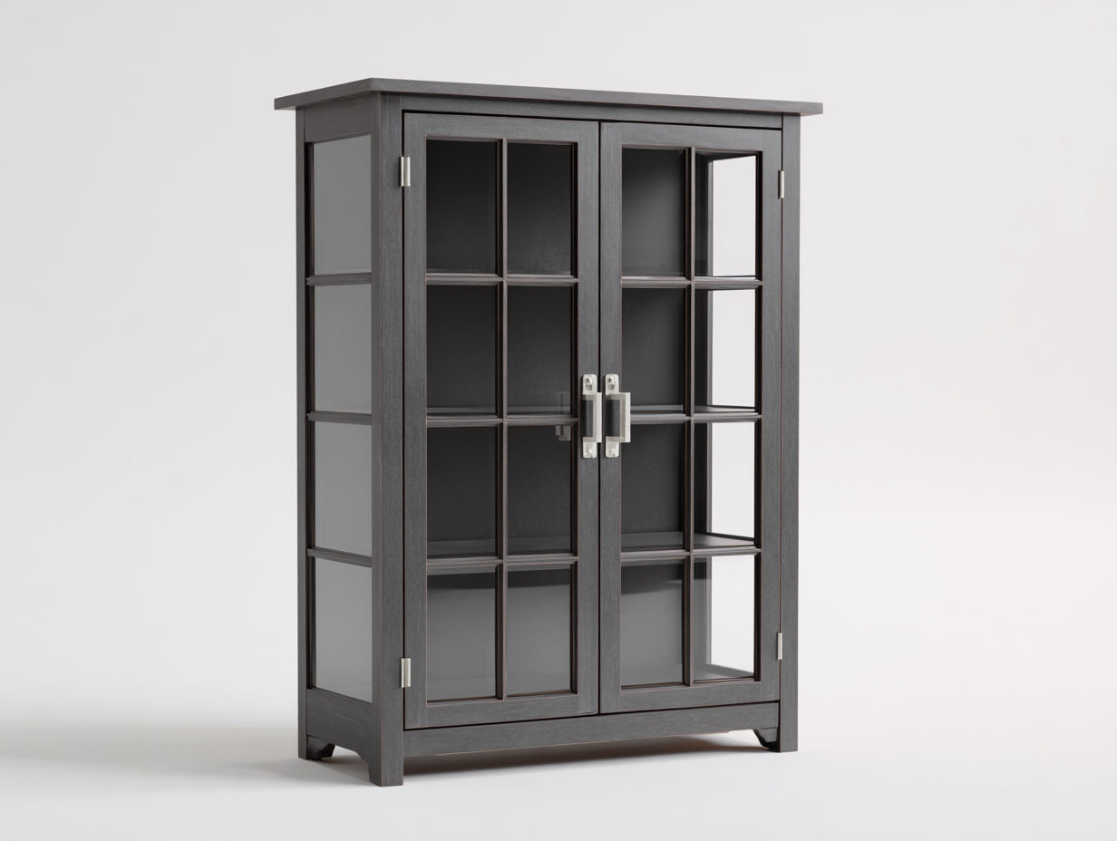 Vitrine-bois-verre-108x41x158 cm-gris foncé-contemporain