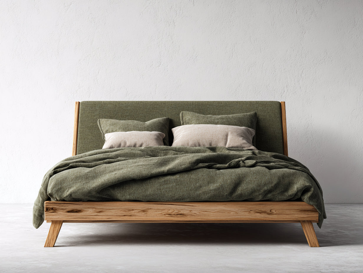 Lit double-Bois-tissu-210x170x95 cm-Bois naturel-Style scandinave