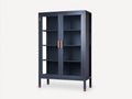 Vitrine-bois-verre-108x41x156 cm-bleu foncé-classique
