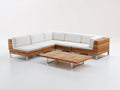 Canapé de jardin - Bois-Métal-Tissu - 235x235x74 cm - Naturel-Blanc cassé - Contemporain