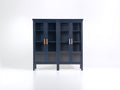 Vitrine-bois-verre-162x42x136 cm-bleu foncé-moderne
