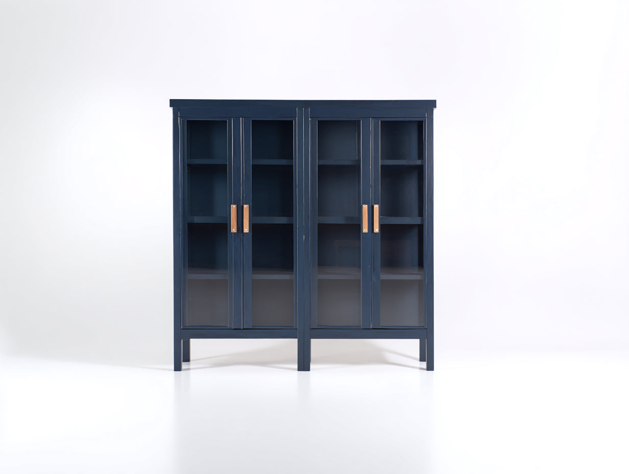 Vitrine-bois-verre-162x42x136 cm-bleu foncé-moderne
