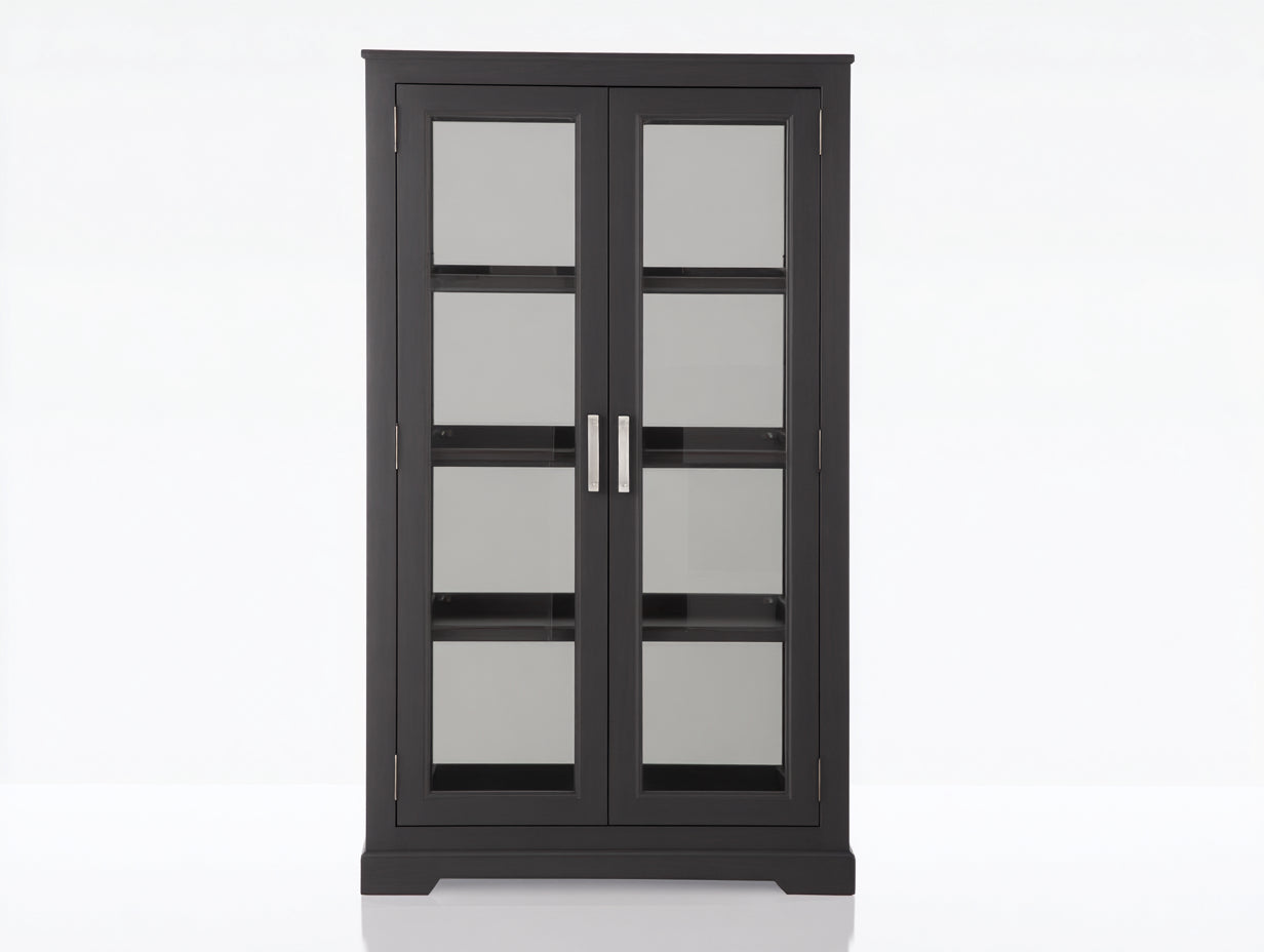 Vitrine-bois-verre-96x38x162 cm-gris foncé-classique