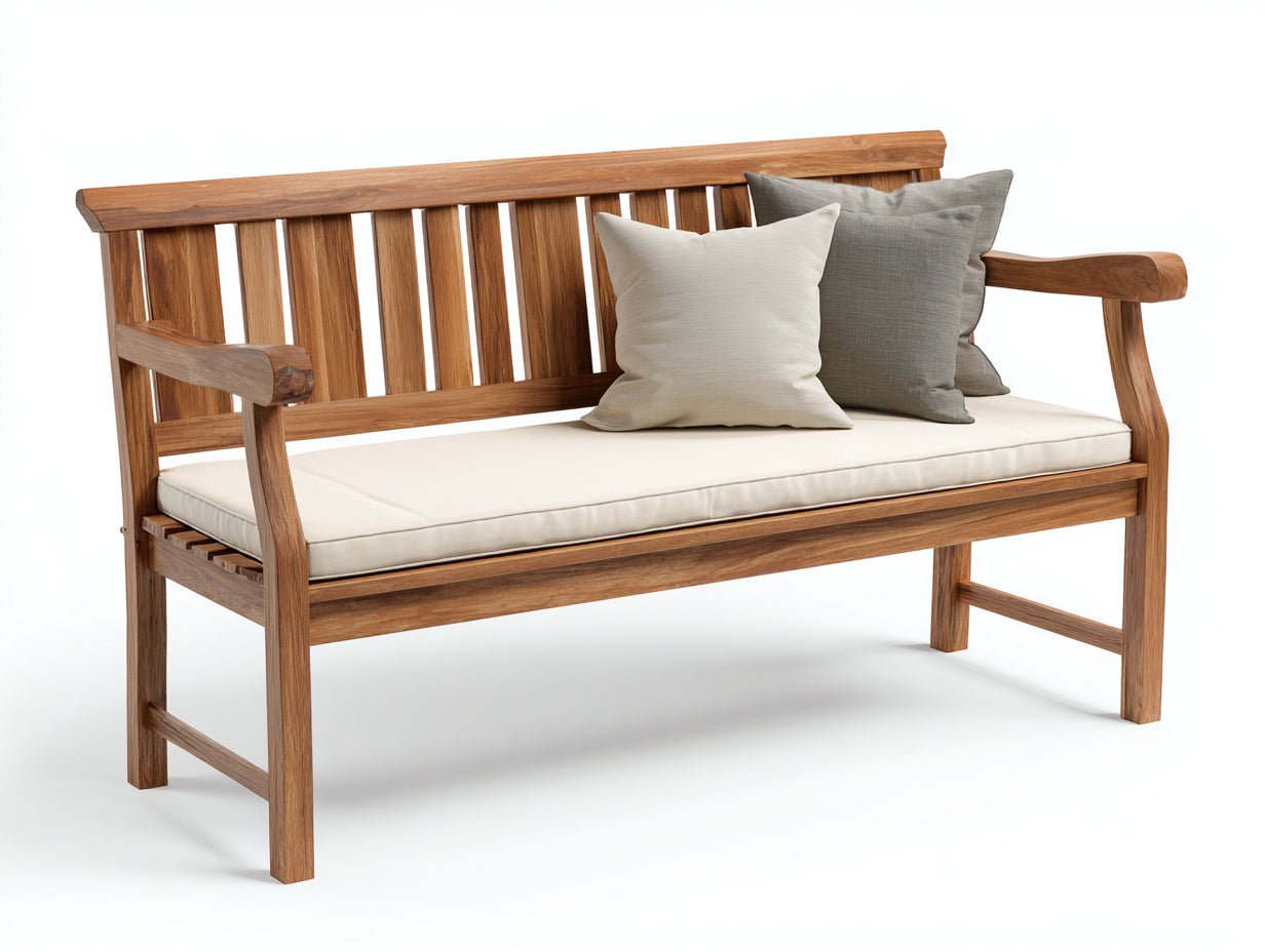 Banc de jardin - Bois massif-Tissu - 160x62x88 cm - Brun naturel-Beige - Assise rembourrée