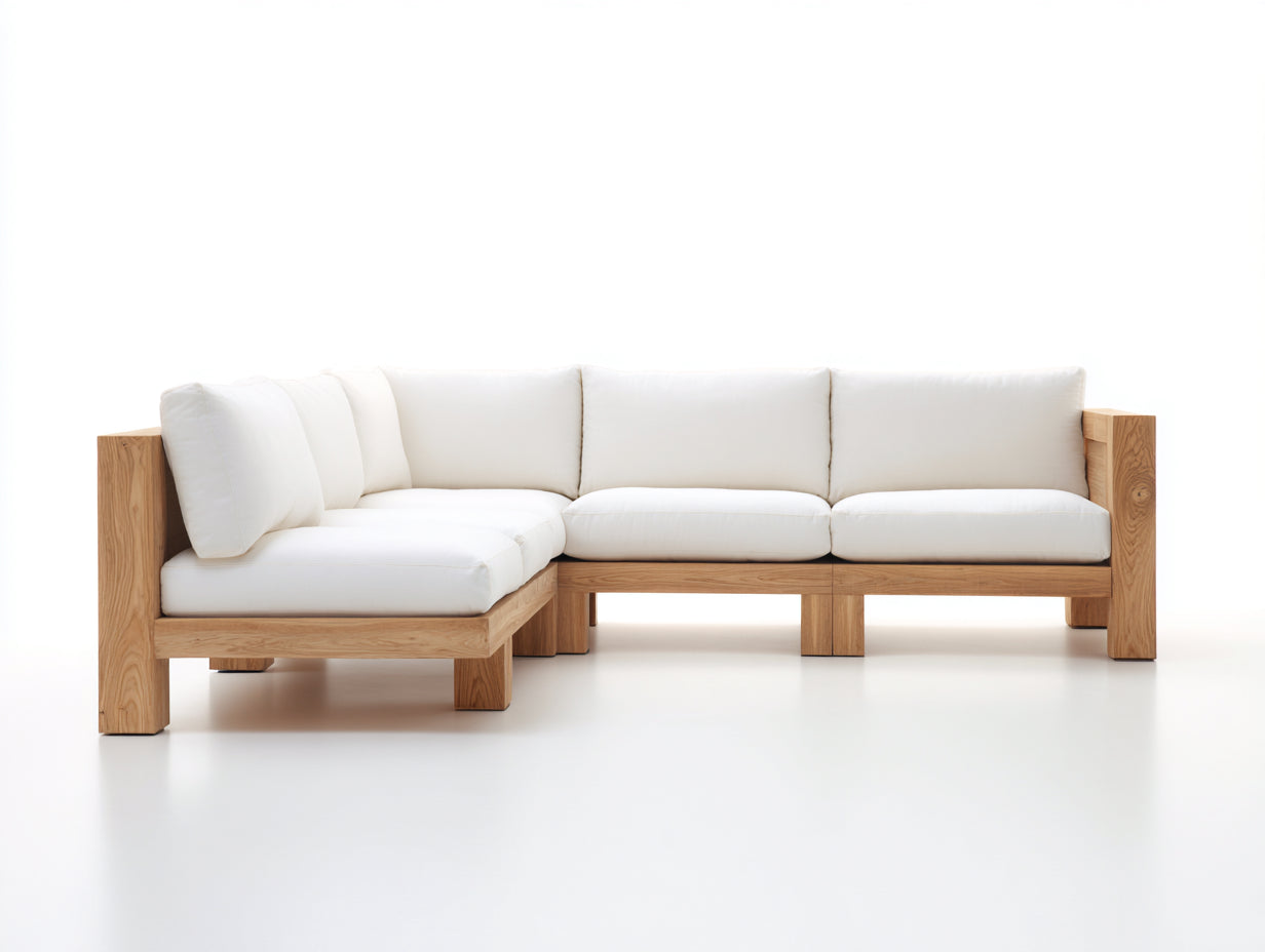 Canapé de jardin - Bois-Tissu - 252x182x74 cm - Naturel-Blanc cassé - Contemporain