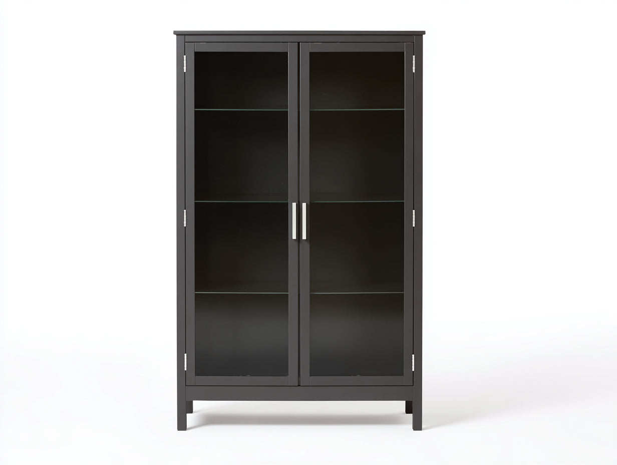 Vitrine-bois-verre-86x35x156 cm-gris foncé-contemporain