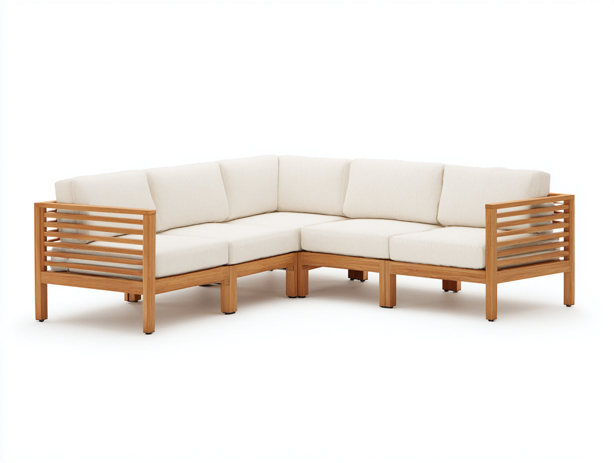 Canapé de jardin - Bois-Tissu - 248x248x79 cm - Naturel-Écru - Contemporain