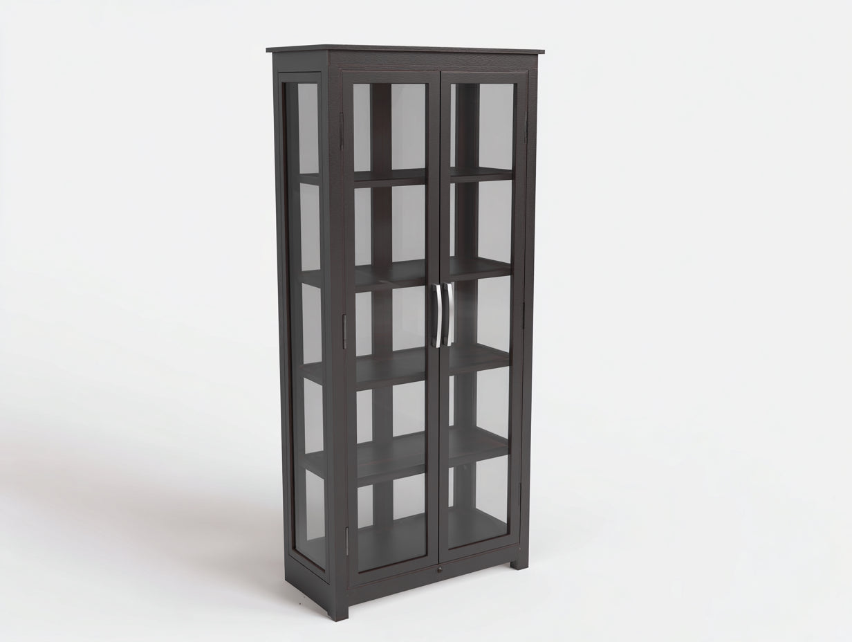 Vitrine-bois-verre-84x34x170 cm-gris foncé-classique