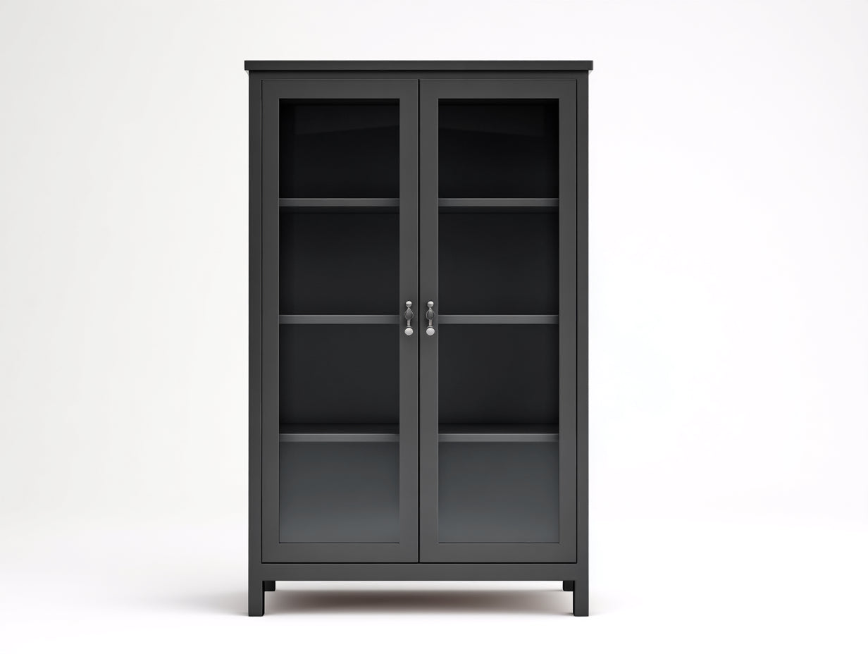 Vitrine-bois-verre-90x36x160 cm-gris foncé-moderne