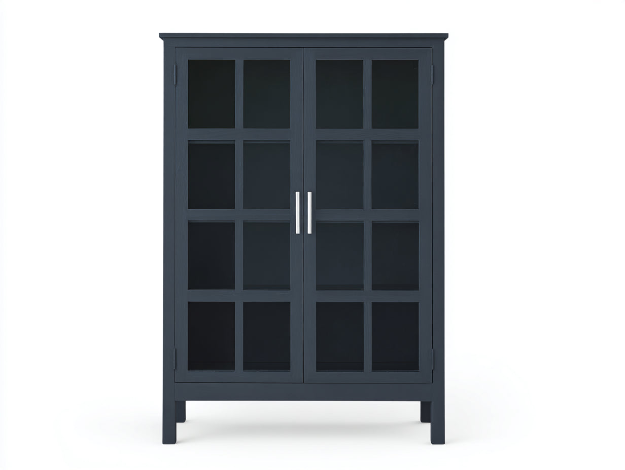 Vitrine-bois-verre-112x39x164 cm-bleu gris-moderne