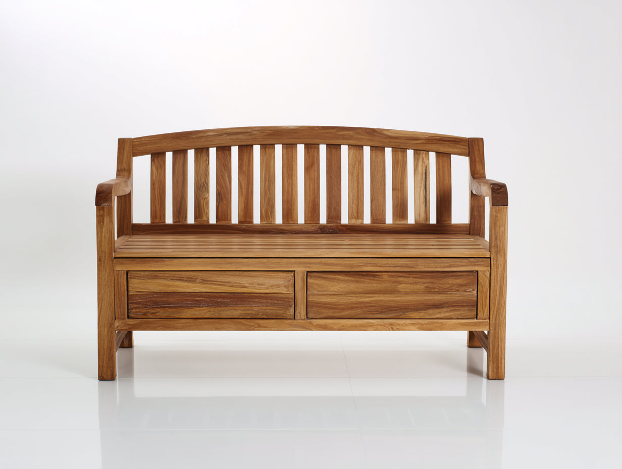 Banc de jardin-Bois massif-148x61x91 cm-Brun naturel-Style classique avec rangement intégré