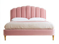 Lit double - Velours-Bois - 206x178x118 cm - Rose-Or - Style glamour