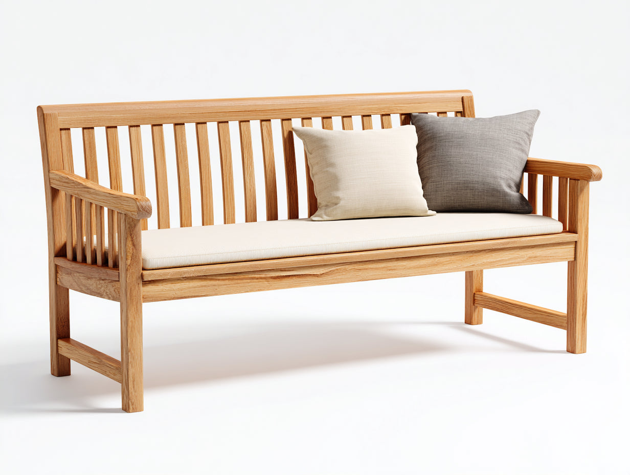 Banc de jardin - Bois massif-Tissu - 150x60x90 cm - Bois clair-Beige - Style classique