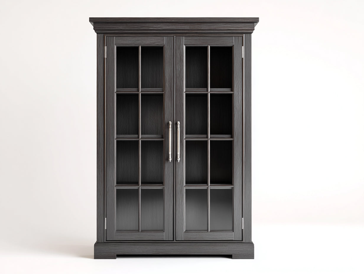 Vitrine-bois-verre-106x42x176 cm-gris foncé-classique