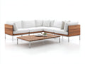 Canapé de jardin - Bois-Métal-Tissu - 240x240x76 cm - Naturel-Blanc cassé - Contemporain