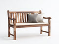 Banc de jardin - Bois massif-Tissu - 145x62x88 cm - Brun naturel-Beige - Assise rembourrée