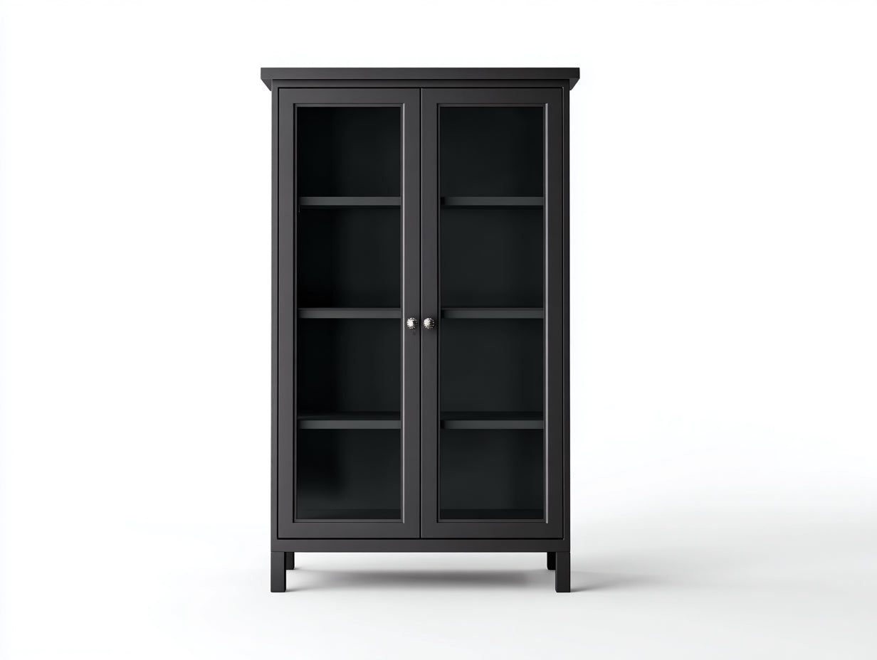 Vitrine-bois-verre-88x37x158 cm-gris foncé-classique
