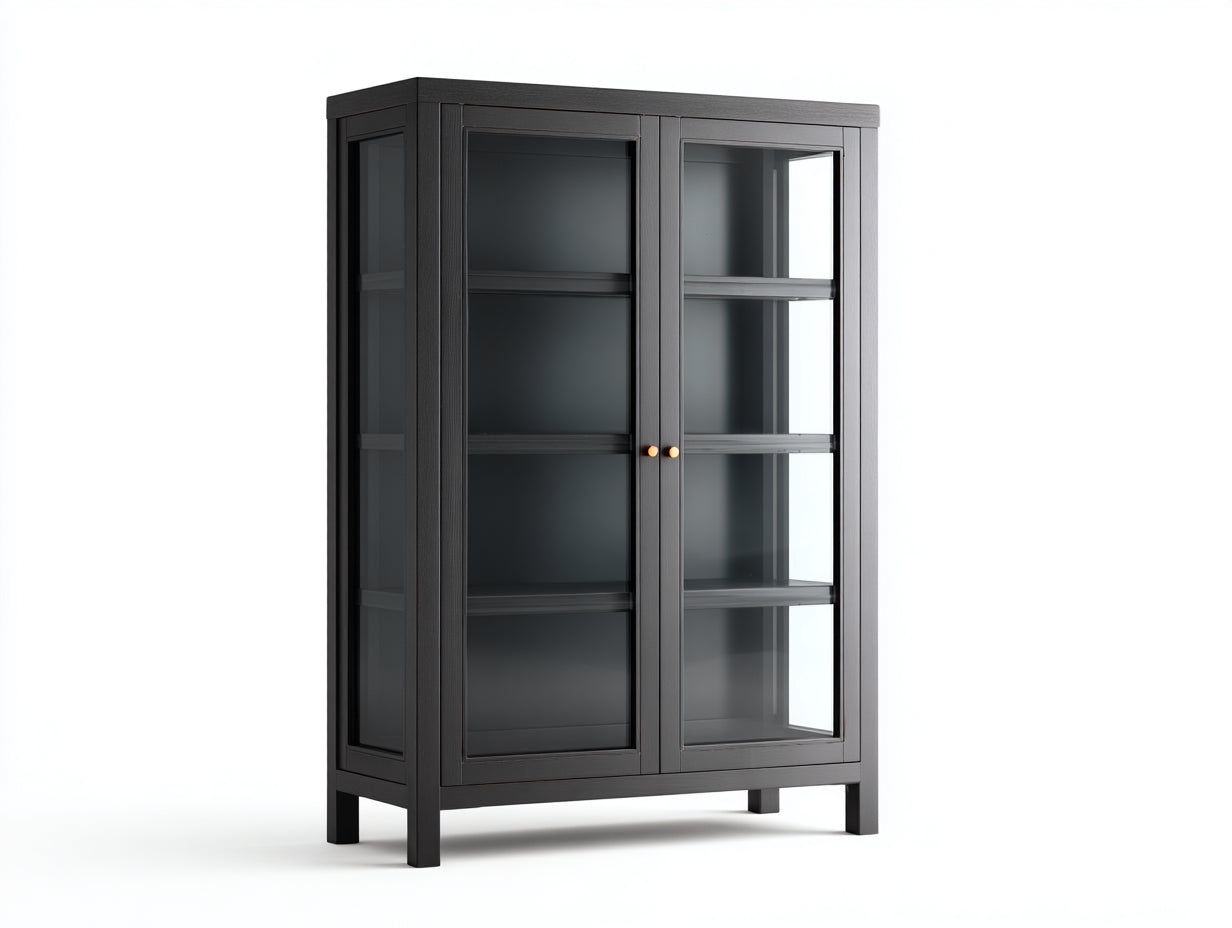 Vitrine-bois-verre-104x40x155 cm-gris foncé-moderne