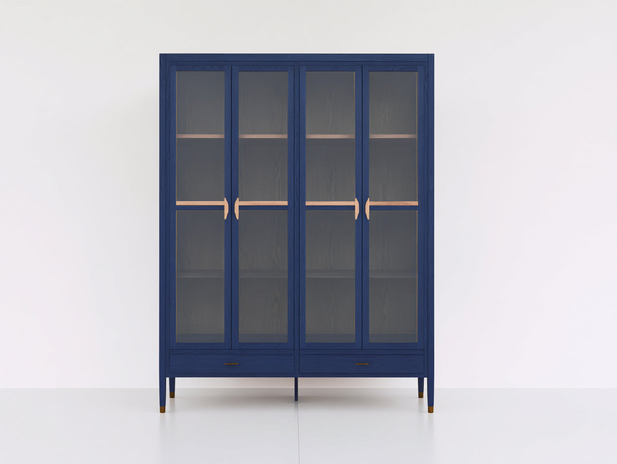Vitrine-bois-verre-150x38x172 cm-bleu foncé-contemporain